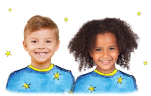 Children in magical pyjamas Two hero children, ready to go off on an adventure wearing their magical hand illustrated pyjamas